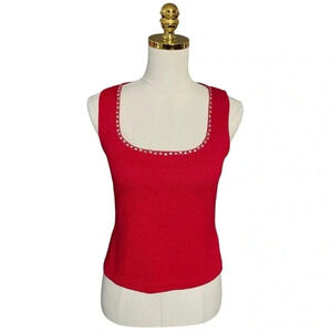 ST JOHN EVENING | Women's Bead Embellished Scoop Neckline Red Vest Size P.